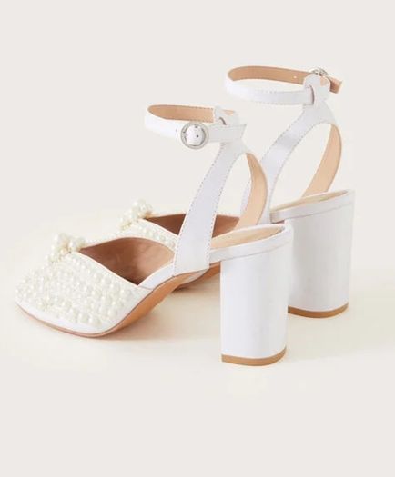 Pearl Bridal Block Heeled Sandals Ivory Size 5