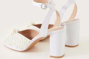 Pearl Bridal Block Heeled Sandals Ivory Size 5