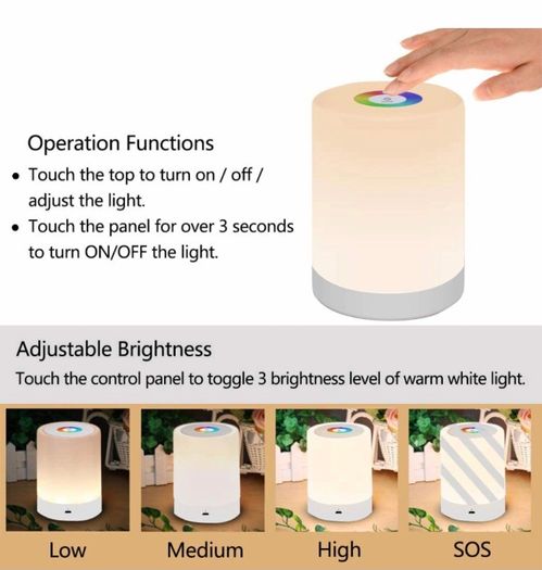 LED Night Light, Smart Bedside Table Lamp, Touch Control, Dimmable, USB Rechargable, Portable, Color Changing RGB for Kids, Bedroom, Camping (Warm White)