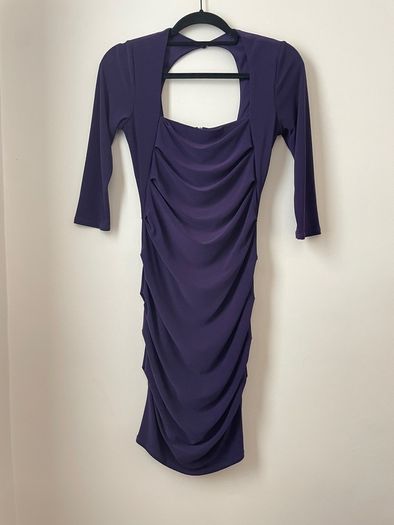 OSSIE CLARK Fabulous Purple Ruched Bodycon Dress Size 8!