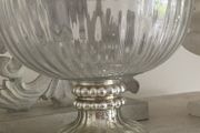 ShabbyChic Large ribbed glass bowl with vintage style crackle glass base stand..beautiful on it's own or filled