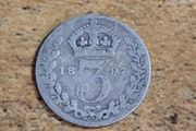 Great Britain UK 1897, 3 Pence / Threepence, Victoria, Silver Coin - free standard postage
