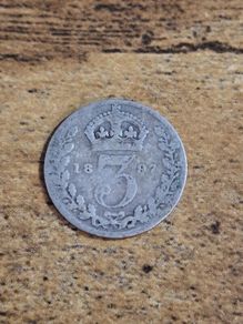 Great Britain UK 1897, 3 Pence / Threepence, Victoria, Silver Coin - free standard postage