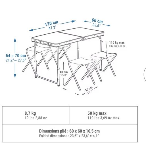 QUECHUA  Folding camping table - 4 stools
