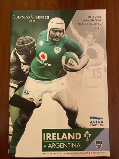 2018 Ireland V Argentina Rugby Program
