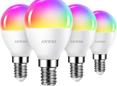 E14 Smart Bulb,Alexa Light Bulbs,RGB Colour Changing Bulbs,Smart Life App Control,Bluetooth & WiFi Bulb,470LM, 5W Replace 40 Watt,Works with Alexa, Echo,Google Assistant (4 Pack)