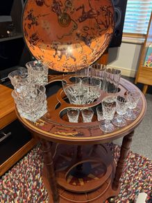 GLOBE BAR with Bohemia Crystal glassware / like NEW