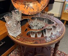 GLOBE BAR with Bohemia Crystal glassware / like NEW
