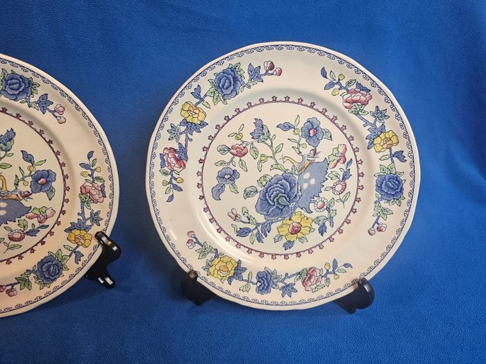 2 beautiful Masons Ironstone dinner plates in the "Regency" pattern, England, c. 1940-1950.