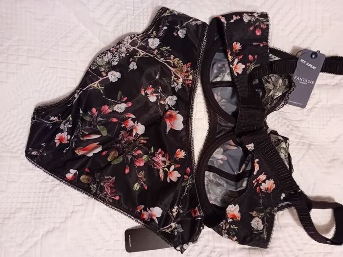Fantasie Kimberley - Underwired Side Support Bra 30F and Briefs XS - Black Floral - BNWT RRP 58