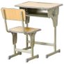 Vintage school-desk style children's desk & chair set - adjustable - storage compartment, bag bracket, pen holder - khaki steel, MDF light wood effect Image 2