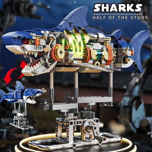 Shark Building Set, Shark Sea Life Building Blocks Set with Display Stand and Lights, Block Gift for Kids and Adults 687pcs
