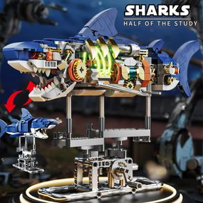 Shark Building Set, Shark Sea Life Building Blocks Set with Display Stand and Lights, Block Gift for Kids and Adults 687pcs