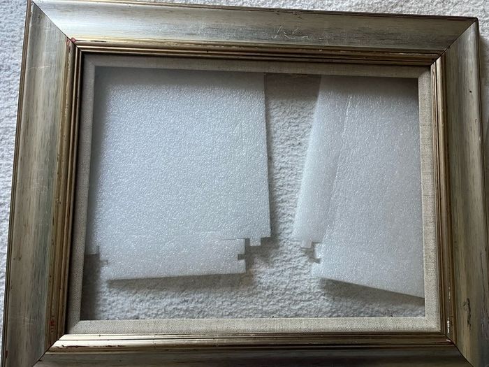 Silver gilt/champagne gold wood moulding picture frame with an off-white textured linen/canvas insert (liner)