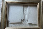 Silver gilt/champagne gold wood moulding picture frame with an off-white textured linen/canvas insert (liner)