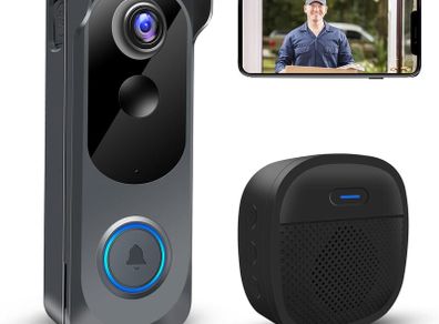 Wireless Video Doorbell Camera with Chime, Voice Changer/Message, PIR Motion Detection, Instant Alerts, 2-Way Audio, 2K HD, Night Vision, 2.4G WiFi, IP66, Battery Powered