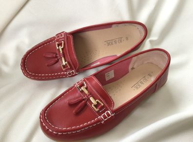 New Womens Red Leather Moccasin Shoes Size 8 or 42