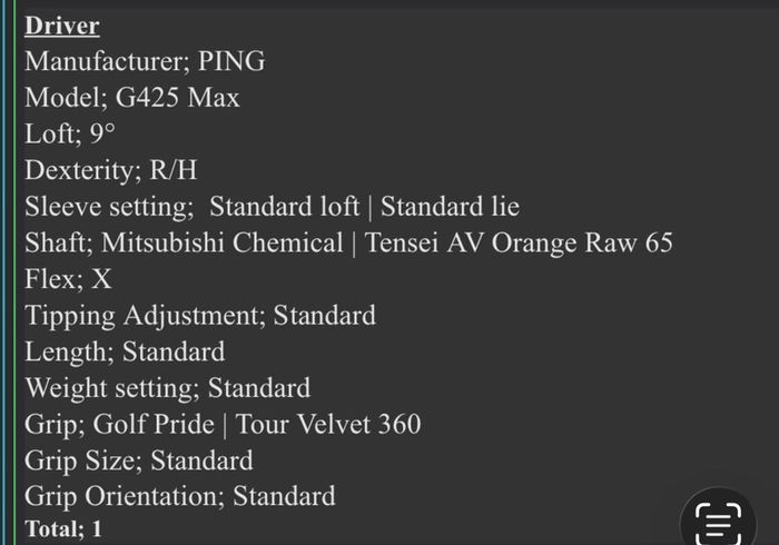 Ping G425 Max Driver X stiff shaft