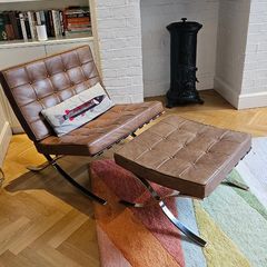 Midcentury modern Barcelona Chair Replica with Footstool