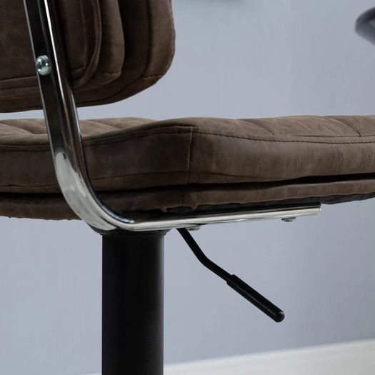Set of 2 Button-Tufted Vintage Bar Stools - Swivel, Adjustable - Footrest - Brown PU