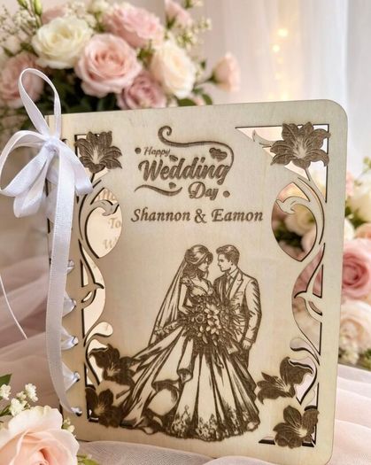 Wooden Wedding Card, Laser Cut & Engraved!