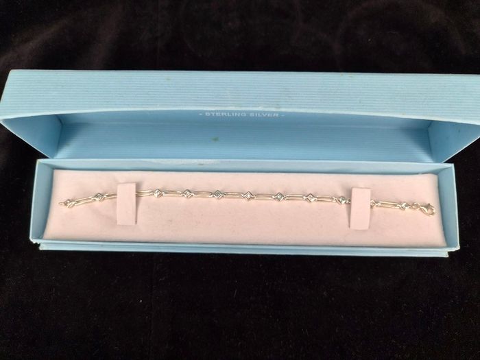 Eclipse Sterling Silver Link Bracelet Blue Clear CZ Boxed