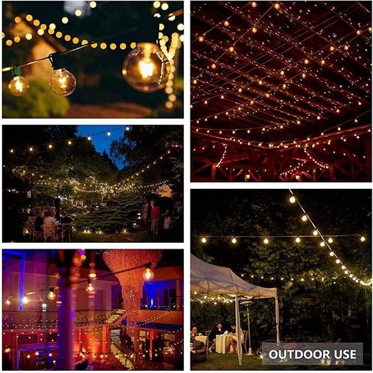 Outdoor String Lights LED Mains Powered G40 Globe Festoon Lights 100FT with 50+2 Bulbs, Waterproof Indoor Outdoor Garden Lights for Bistro, Terrace, Patio, Outside, Wedding, WarmWhite 2700K (FREE POSTAGE)