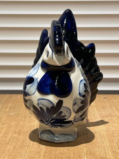 Blue And White Ceramic Cockerel / Rooster Ornament