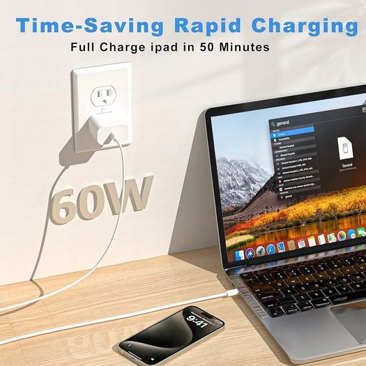 USB C to USB C Charger Cable for iPhone 15/16 Fast Charging, 1M 60W Type C Charging Fast Charging Cable for iPhone16/16 Pro/15/15 Plus/15 Pro/15 Pro Max, iPad Pro/Air/Mini,Mac (White, 2M)