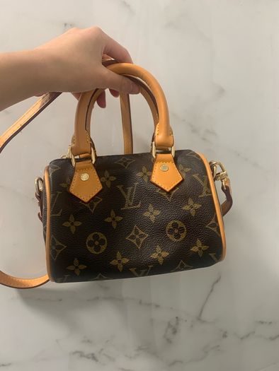 brown  and orange monogram mini speedy bag