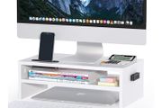 Desk Monitor Stand with Smartphone Holder, Ergonomic Laptop Stand with Cable Management for Computer, Notebook, iMac, PC, 2 Tiers Black (W420 x D235 x H142mm) White
