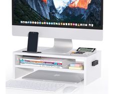 Desk Monitor Stand with Smartphone Holder, Ergonomic Laptop Stand with Cable Management for Computer, Notebook, iMac, PC, 2 Tiers Black (W420 x D235 x H142mm) White