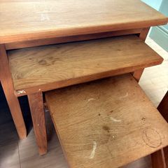 Solid oak nest of 3 tables