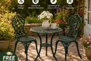 French Country Style Cast Aluminium Bistro Set Deep Forest Green