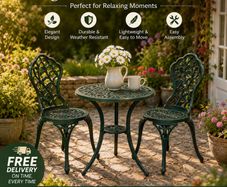 French Country Style Cast Aluminium Bistro Set Deep Forest Green