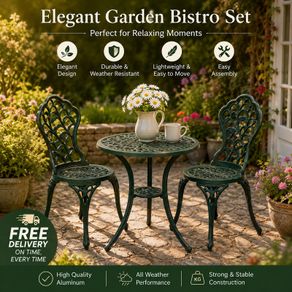 French Country Style Cast Aluminium Bistro Set Deep Forest Green