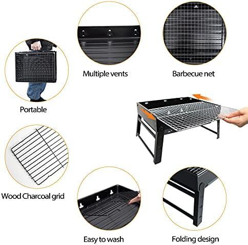 BBQ Barbecue Grill, Portable Foldable Charcoal Grill for Outdoor, Stainless Steel BBQ Tabletop Smoker for Picnic, Garden, Terrace, Camping, Travel, Hiking