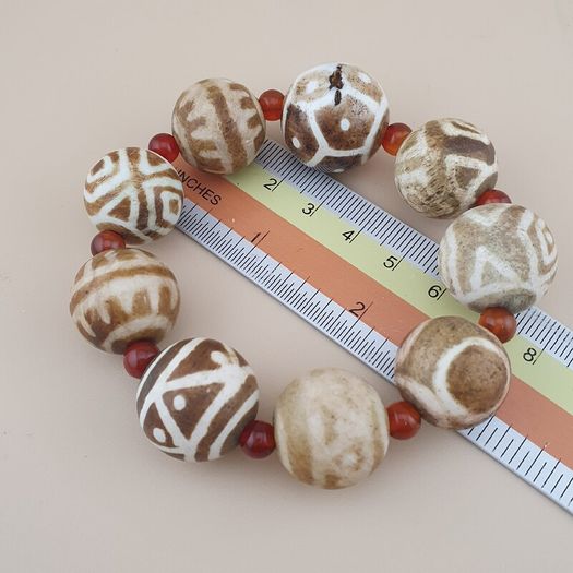 Vintage Burmese Pumtek Pyu Petrified Wood Beads Bracelet