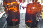 2 Large Old Amber Glass Chemist Pharmacy Bottles, Postage Available
