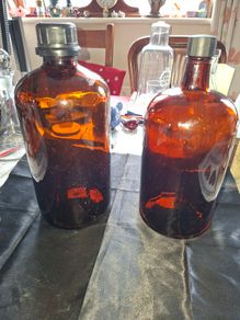 2 Large Old Amber Glass Chemist Pharmacy Bottles, Postage Available