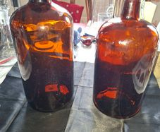 2 Large Old Amber Glass Chemist Pharmacy Bottles, Postage Available
