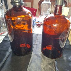 2 Large Old Amber Glass Chemist Pharmacy Bottles, Postage Available