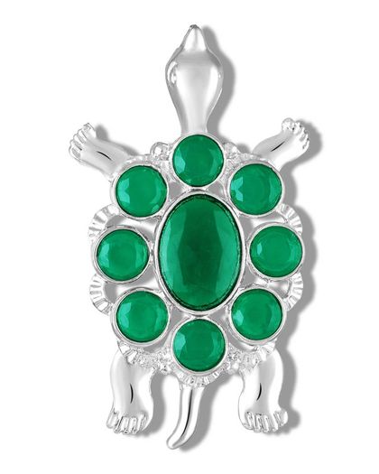 Green Crystals stuffed Turtle shaped Brooch for Men and Women