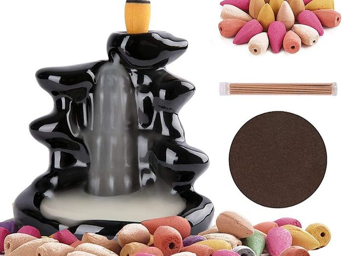 Incense Waterfall, Waterfall Incense Burner, Backflow Incense Burners Incense Holder, with 120 Backflow Incense Cones+30 Incense Sticks+1 Mat Aromatherapy, Insencents Waterfall Home Decor