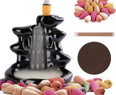 Incense Waterfall, Waterfall Incense Burner, Backflow Incense Burners Incense Holder, with 120 Backflow Incense Cones+30 Incense Sticks+1 Mat Aromatherapy, Insencents Waterfall Home Decor