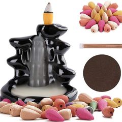 Incense Waterfall, Waterfall Incense Burner, Backflow Incense Burners Incense Holder, with 120 Backflow Incense Cones+30 Incense Sticks+1 Mat Aromatherapy, Insencents Waterfall Home Decor