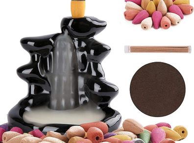 Incense Waterfall, Waterfall Incense Burner, Backflow Incense Burners Incense Holder, with 120 Backflow Incense Cones+30 Incense Sticks+1 Mat Aromatherapy, Insencents Waterfall Home Decor