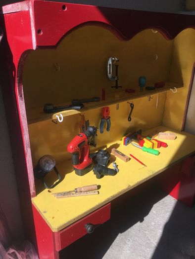 Kids work shop play station dresser with tools.