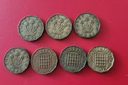 7 x Three pence coins, 3D, 3 pence
