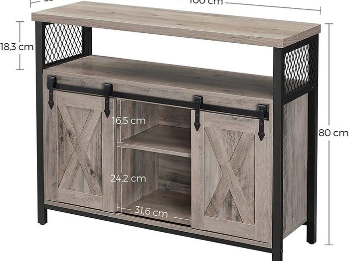 _Sideboard Kitchen Cabinet Storage Cabinet with 2 Sliding Doors Adjustable Shelf Industrial Living Room Greige-Black